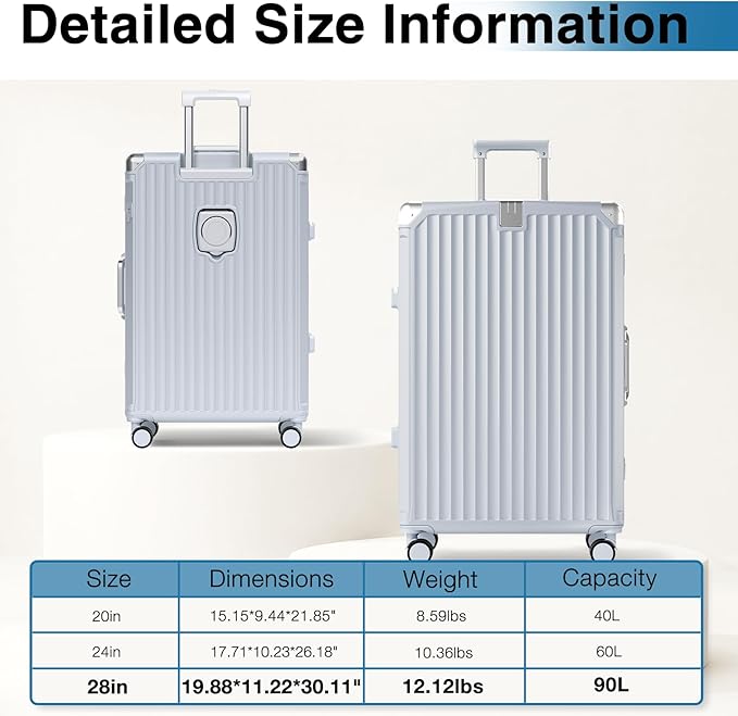 Krute No Zipper Luggage Set 2 Pieces Aluminum Frame PC Hard Shell Zipperless Suitcase Set With Wheels TSA Lock Carry On Luggage and Checked Suitcases