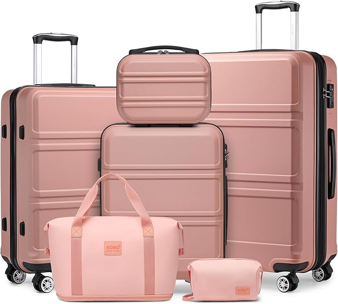 Kono Suitcase Luggage Set Expandable(only 28") Lightweight PC+ABS Carry On Hardside Luggage with TSA Lock Spinner Wheels (Nude/Rose Pink, 6 piece set)