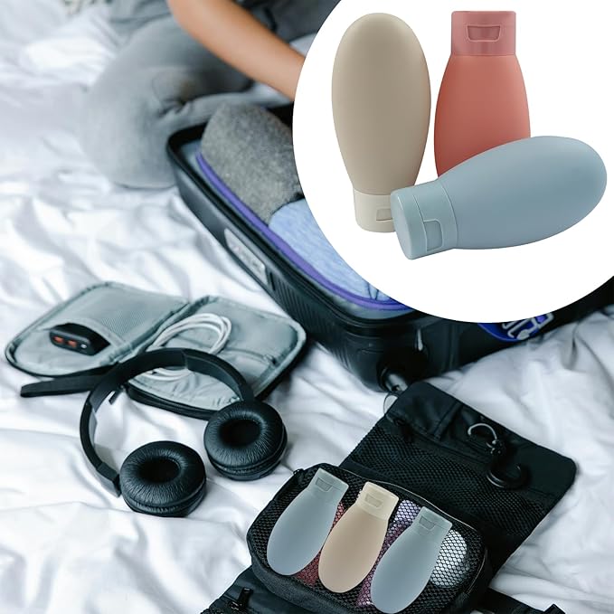 3pcs Travel Bottles - 60ml Leakproof & Squeezable Refillable Containers for Toiletries, Shampoo & Lotion (Solid Color)
