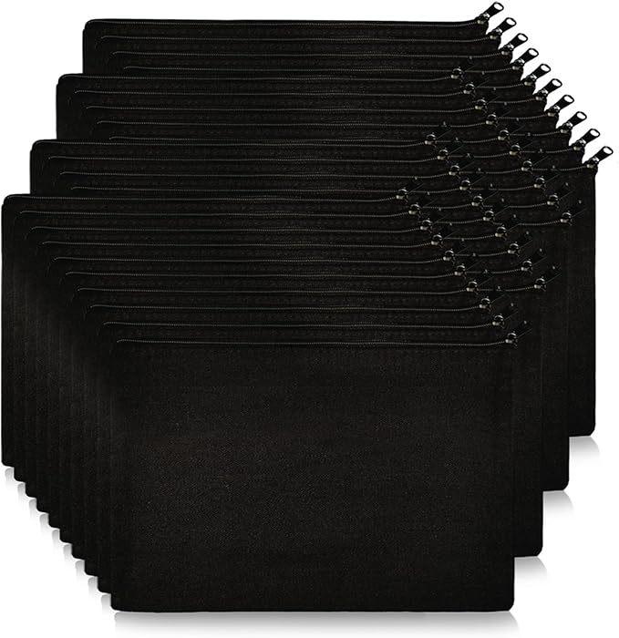 Koolmox Canvas Pouch with Zipper Bulk, 40 pcs 7.9x5.5'' Cosmetic Bag Multipurpose Makeup Pouches with Zipper Canvas Bag Large Travel Toiletry Pouch DIY Craft Purse, Black Bags Black Zip