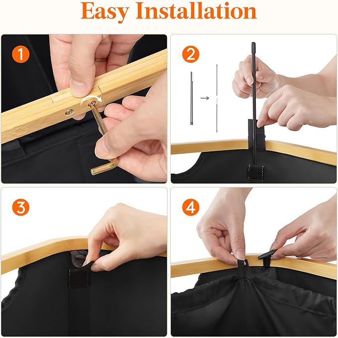 Lifewit 150L Laundry Basket with Lid, Clothes Hampers with Bamboo Handles and 2 Removable Bags, Large Foldable Laundry Hamper for Bedroom, Bathroom, Dorm, Black