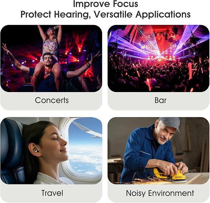Ear Plugs for Sleeping Noise Cancelling,Soft EarPlugs for Concert,Reusable Ear Plugs for Noise Reduction with 8 EarTips,Silicone Hearing Protectio for Work and Travel(Black)