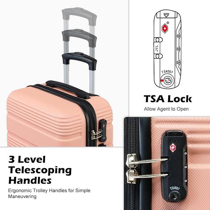 LONG VACATION 6 Piece ABS+PC Hardshell Luggage Set with Spinner Wheels, Lightweight suitcase set with TSA Lock & YKK Zipper, Pink