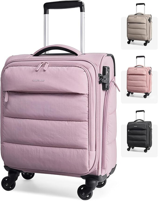 BAGSMART Underseat Carry on Luggage with Wheels, Soft Underseat Travel Luggage with PVC Wet/Dry Pockets, Lightweight Soft Personal Item Suitcase for Short Trip, Pinkish Purple