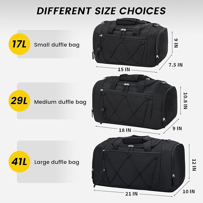 Vorspack Gym Bag for Men - 18 Inches Small Duffle Bag for Travel Lightweight Duffel Bag with Shoe Compartment Personal Item Travel Bag Weekender Bag for Travel Sports Gym - Black