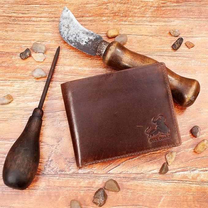 Mens RFID Blocking Bifold Wallet Supple Top Grain Leather Secure and Durable Extra Capacity Billfold with 11 Credit Cards Slots, Flip Up ID, Tight Stitching, Quick Thumb Push Access in Grizzly Brown