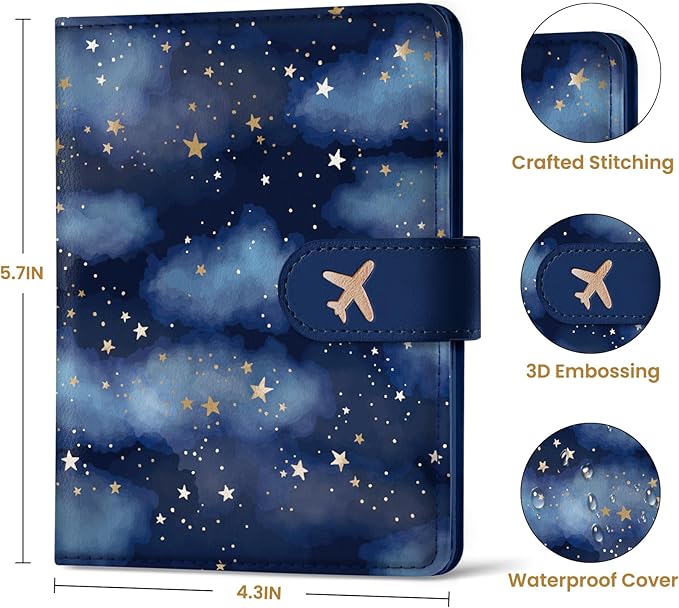 Passport Holder for Travel Essentials, RFID Blocking Leather Cover Wallet with Magnetic Closure, Aesthetic & Cute Passport Book Case for Women and Men - Star