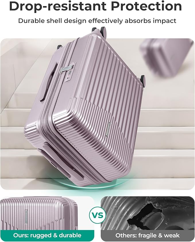 BAGSMART Carry On Luggage 22x14x9 Airline Approved with Spinner Wheels,100% PC Hardside Expandable Luggage with TSA Lock for Trips, 20 Inch Rolling Suitcases for Men Women,Purple