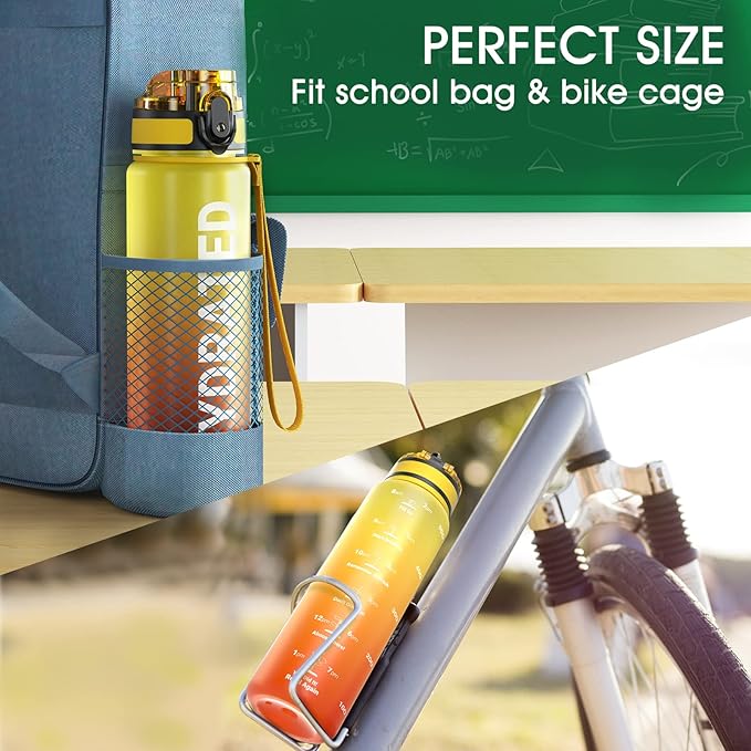 Sahara Sailor Water Bottle, 32/25/17oz Durable and Leakproof Water Bottles Motivational with Time Marker, Tritan, BPA Free, Wide Mouth with Easy Clean Brush for Gym, Travel, School, Office (1 Bottle)
