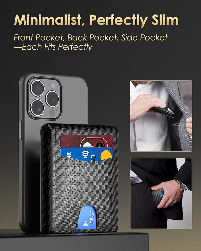 2026 Wallet for Men - RFID Blocking [Functional & Practical] Bifold Slim Minimalist Credit Card Holder Pop Up Wallet Metal Case with Cash Slot, Front Pocket with ID Window, Gift Boxed (Carbon Fiber)