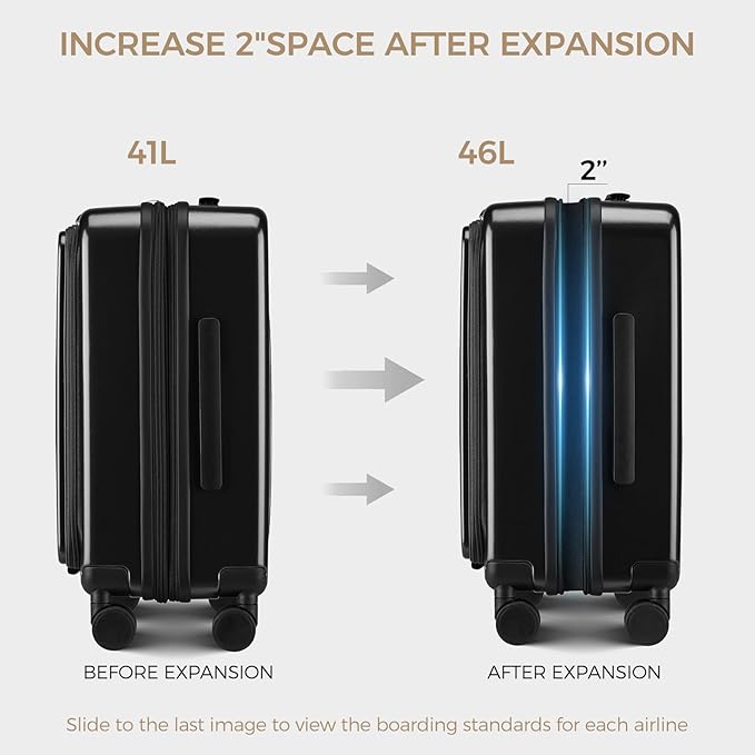 Carry on Luggage Top opening Suitcases, Expandable with Cup Holder and USB Charging Port,Lightweight with Front Pocket Rolling Suitcases with Spinner Wheels