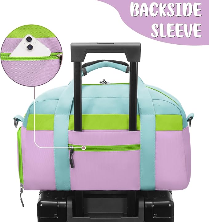 WOOMADA Kids Duffle Bag for Boys or Girls, Kids Overnight Bag with Shoe Compartment＆Wet Pocket, Ideal for School Practice, Sports, Travel(blue&purple)