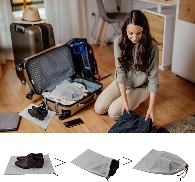 GONGKANGYUAN 2 Pack Shoe Bags for Travel Flannel Single Shoe Pouch with Drawstring for Men Women Travel Protecting Storing Shoes