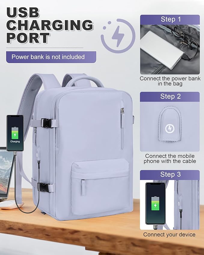 VGCUB Vacuum Backpack Travel with Pump Vacpack System Storage Compression Carry on Work Laptop Waterproof College Bags Casual Daypack Backpacks for Women Men with USB Port Expandable Purple Taro