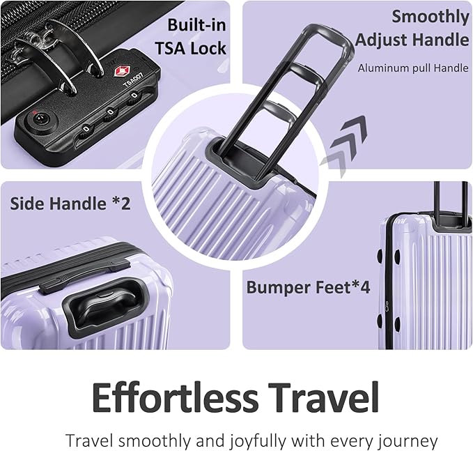 Carry on 20inch Luggage with Spinner Wheels, Lightweight PC+ABS Hard Shell Suitcases, Expandbale Storage & TSA Aprovel Lock