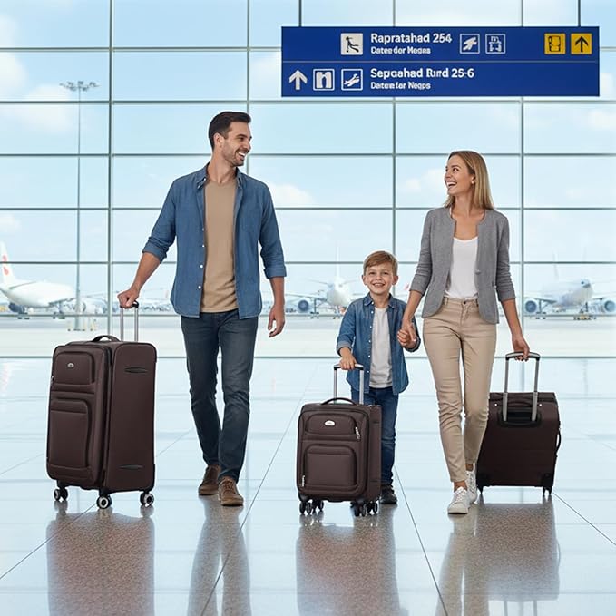 Softside Luggage Sets 3 Piece,Expandable Lightweight Durable Suitcase Sets Double Spinner Wheels w/Combination LOCK （20''/26''/30''）#Coffee