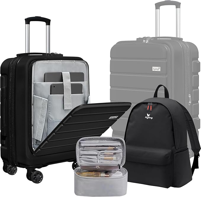 Explorer 20 Inch Carry On - Hardshell Suitcases with Front Pocket, Black