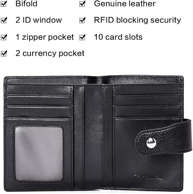 BOSTANTEN Women Leather Wallet RFID Blocking Small Bifold Zipper Pocket Wallet Card Case Purse with ID Window