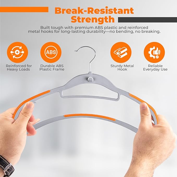 Plastic Hangers 20 Pack, Cascading Slim Space Saving Clothing Hangers with 360° Rotating Hook, Non Slip Clothes Hangers for Sweater Shirt, Heavy Duty Coat Hanger with Inner Hook for Closet, Grey
