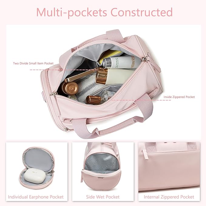 Mini Gym Bag for Women Girls Cute Small Duffle Bag 12'' with Multifunctional Pockets Workout Sport Bags Dance,Fitness,Yoga (Pink)