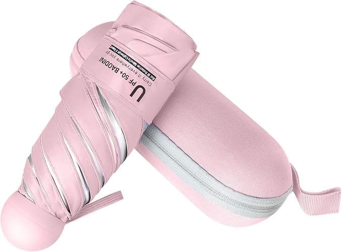 BAODINI Travel Essentials Mini Umbrella for Purse With Case Small Compact UV Sun Protection Lightweight Tiny Pocket Manual Open Close Umbrella for Women Kids and Men Fits Purse Backpack