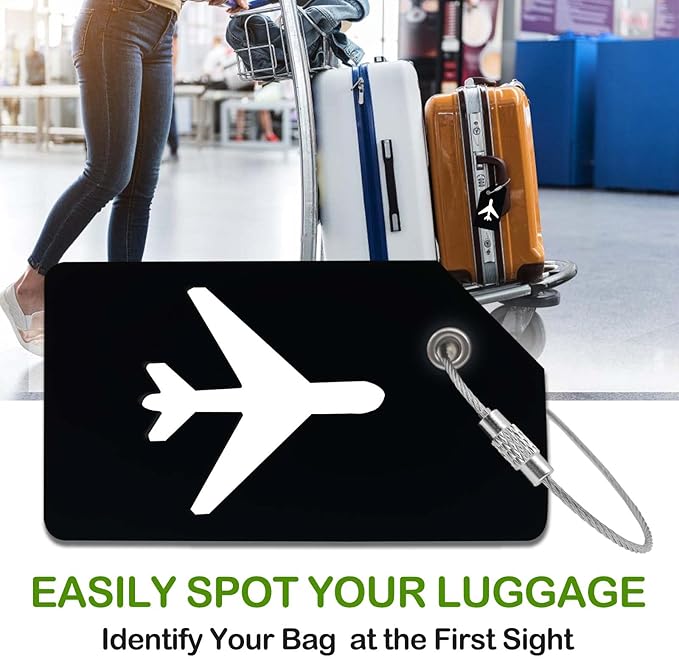Luggage Tag 8 Pcak - Travel Essentials Accessories for Suitcases Quickly Identify, Travel Tags for Luggage, Backpacks, Bags, Baggage, Cruise Suitcases - Flexible & Bright Silicone (Black