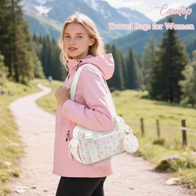 CAMTOP Mini Gym Bag for Women, Small Gym Tote Bag Puffy Quilted Sports Duffel Bag with Wet Compartment and Coin Purse Duffel Bags Dance Yoga Workout Bag for Gifts