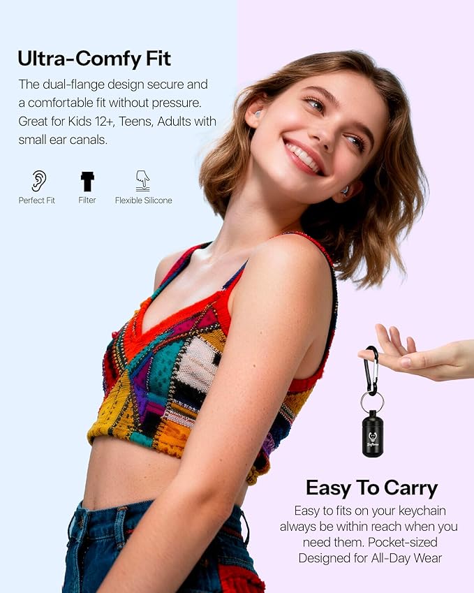 Airplane Ear Plugs Pressure Relief Earplugs 2 Pairs, Prevent Ear-Pain & Reduce Noise 25dB - Flight Essentials, Reusable Soft Plane Earbuds for Adult/Kids 12+, Travel Ear Protection Air Plugs