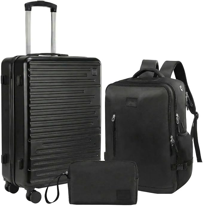 Hoteel Luggage Sets 3 Piece, 4-Year Warranty, Carry-On Luggage with Dual-Spinner Wheels, PC+ABS Hardside Suitcase Set with TSA Lock, Durable Carry On Suitcase, Black(20IN/DB/TB)