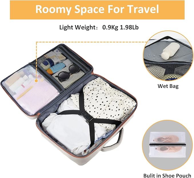 Taygeer Backpack for Women, College Backpack with Laptop Compartment & Shoe Pouch, 40l Travel Laptop Mochila Carry On Luggage, Airline Approved Personal Item Bag for Weekender Gym Hiking, Khaki White