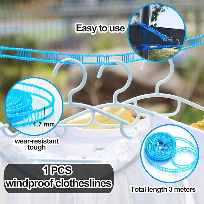 12 PCS Travel Hangers,Portable Folding Clothes Hangers Travel Accessories,Foldable Drying Rack,Black Non Slip Clothing Hangers with Clotheslines