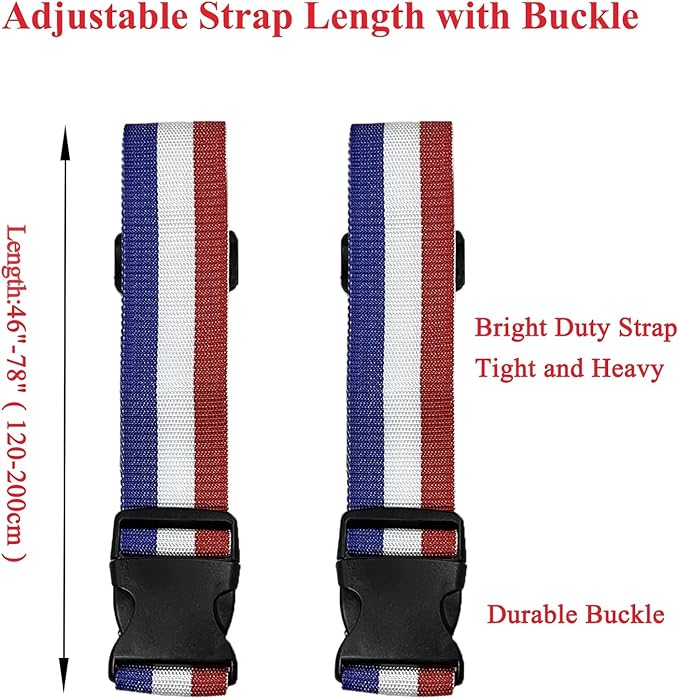 2 Pack Luggage Straps, Bright Colors Adjustable Suitcase Belts with Quick Release Buckle (FranceColor)