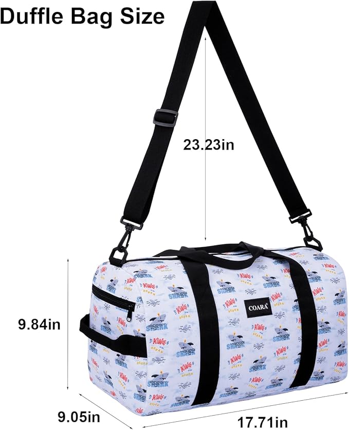 Kids Duffle Bag Overnight Bags for Boys and Girls Weekender Sleepover Carry-On Tote for Traveling Gym Sport Dance (Shark)
