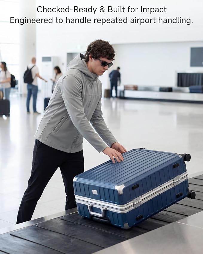 Checked Luggage with Spinner Wheels, 8010S Aluminum Frame Zipperless Polycarbonate Hard Shell Suitcase (ZX-Core, Silver, 24 Inch)