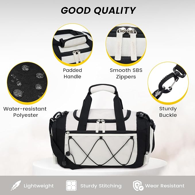 Vorspack Gym Bag for Women - 15 Inches Small Duffle Bag for Travel Lightweight Duffel Bag Personal Item Travel Bag Weekender Bag for Travel Sports Gym - Beige