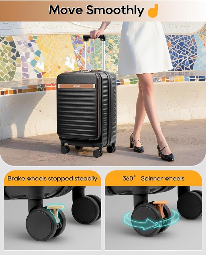 Joyway Carry on Luggage Airline Approved with Front Compartment and Cup Holder, 20 Inch Hard Shell Carry-on Suitcase with Spinner Wheels and TSA Lock for Women Men