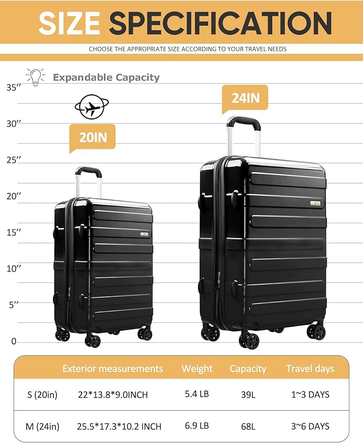 Tolino Carry on Luggage Checke Airline Approved,24 Inch Hardside Suitcase with Wheels TSA Lock, PC+ABS Lightweight Carry on Suitcases for Women and Men