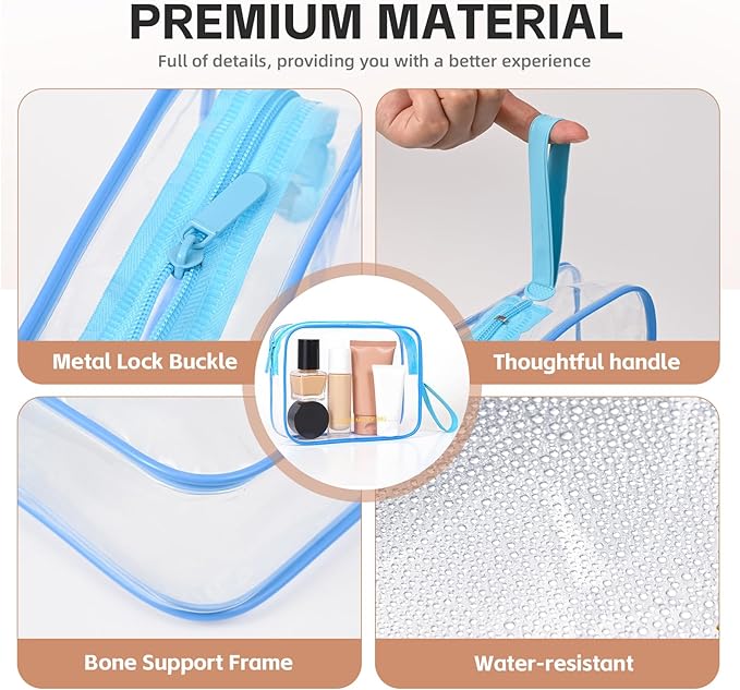 Clear Makeup Bag,2 Pack TSA Approved Toiletry Bag Travel Toiletry Bag Hanging Makeup Cosmetic bag for Women Men (Blue)
