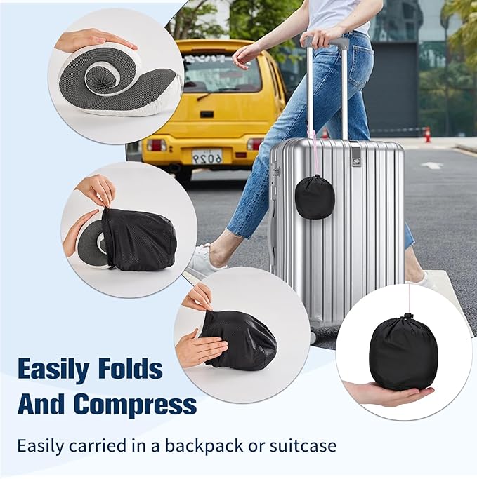 Neck Pillow for Traveling, Travel Pillows for Airplanes,100% Pure Memory Foam Travel Neck Pillow, Adjustable Flight Pillow, Portable Plane Accessories with Eye Mask, Earplugs, Carry Bag