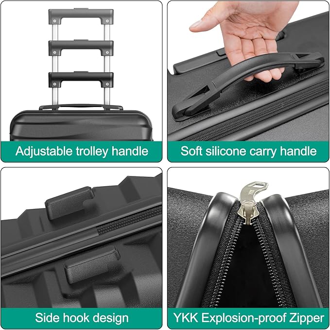 Joyway Luggage Sets 6 Piece with Detachable Spinner Wheels, Lightweight Hard Shell Travel Suitcse Set with TSA Lock (Black, 6 Piece Set)