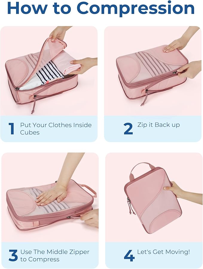 BAGSMART Compression Packing Cubes - 6 Set Travel Packing Cubes for Suitcases, Compression Suitcase Organizers with Shoe Bag