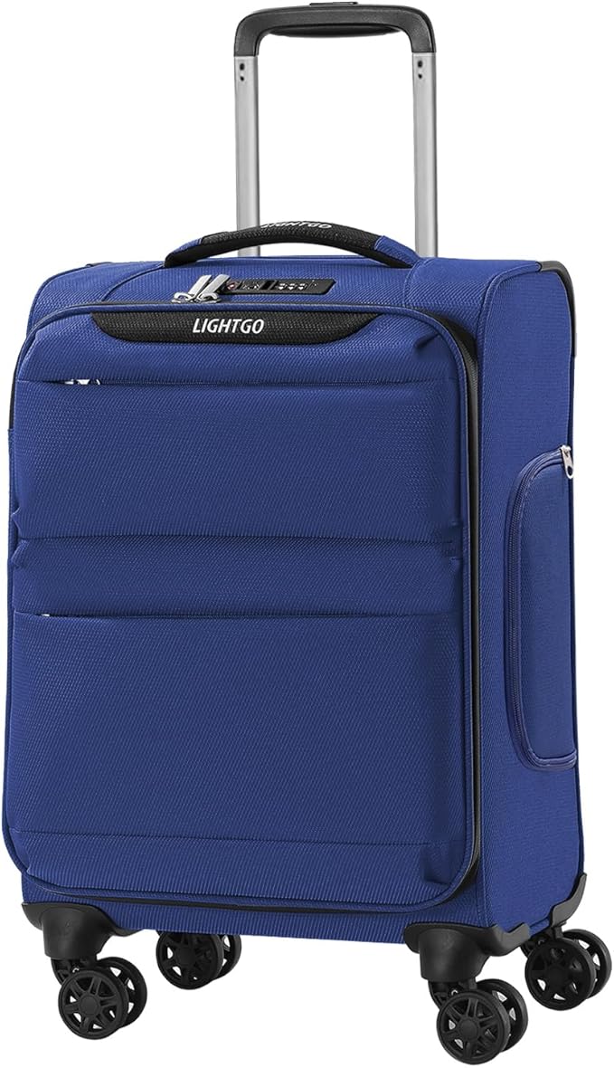 LIGHTGO 20 Inch Carry On Luggage, Softside Suitcase with Spinner Wheels, Lightweight Travel Carry On Bag for Airline Approved, TSA Lock, Water Resistant Underseat Luggage for Women Men, Navy Blue