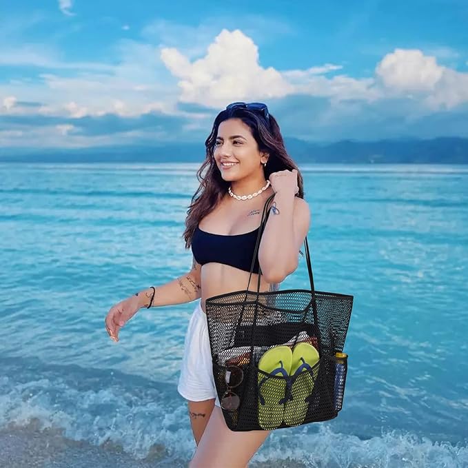 Tainehs Beach Bag - Mesh Tote Bag Beach Vacation Clothes for Women Pool Bag for Travel Pool Family Cruise Essentials 2026