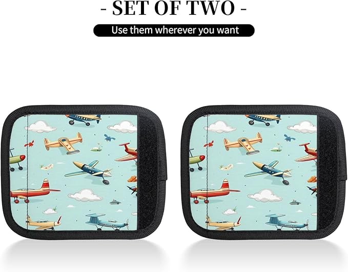 Luggage Handle Wraps Cartoon Airplanes Pattern Luggage Identifiers Soft Neoprene Luggage Handle Wraps For Suitcase Trolley Handle Grip Cover 2 Pack Luggage Tags