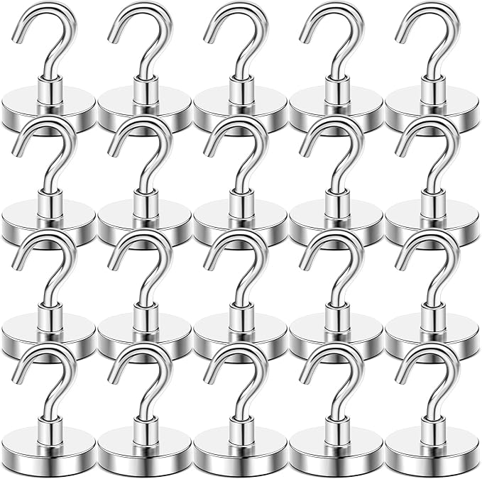 DIYMAG Magnetic Hooks, 120 LB Heavy Duty Strong Magnet with Hook, Rare Earth Neodymium Magnets for Hanging, Magnetics Hanger for Curtain, Home, Kitchen, Workplace, 20 Packs