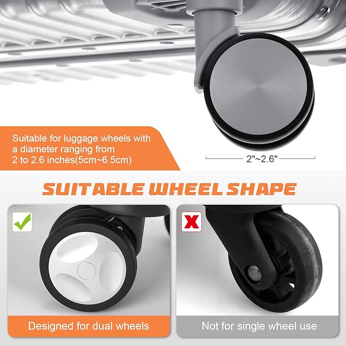 Luggage Wheel Covers, 8 PCS Silicone Protector Covers for 2-2.6 inches 8-Spinner Wheels, Wear-Resistant, Anti-Noise, Gray