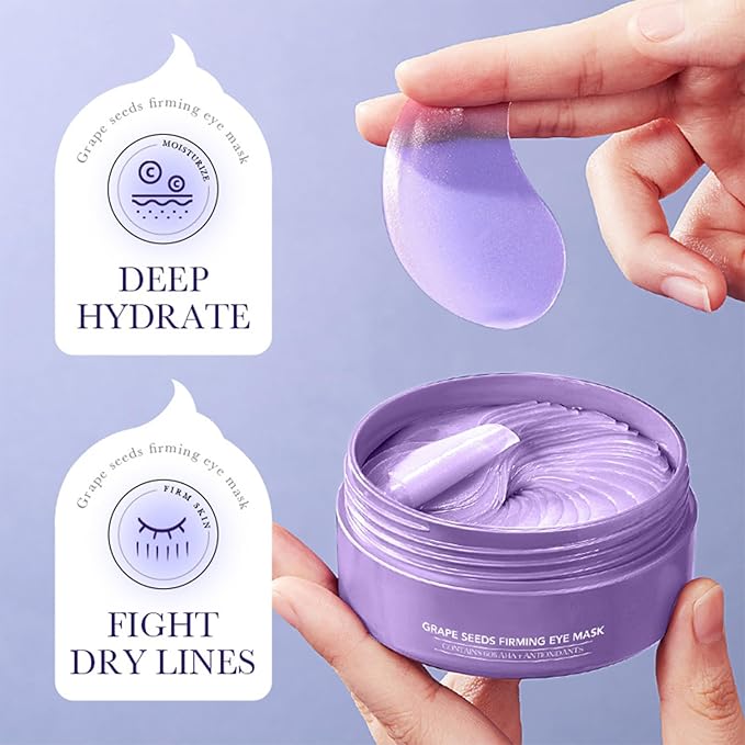 Eakroo Grape Eye Masks - 60 PCS Under Eye Patches for Puffy Eyes and Dark Circles Treatments - Hydrating Eye Mask Skincare, Eye Gel Pads for Eye, Reduce Wrinkles and Fine Lines, Improve Eye Skin