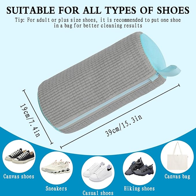 Shoe Washing Bag, Laundry Shoe Bag, Reusable Shoe Washing Bag, 360 ° Deep Cleaning,Suitable for All Shoe Types, With Self-Locking Zipper, 2-pack (Grey)