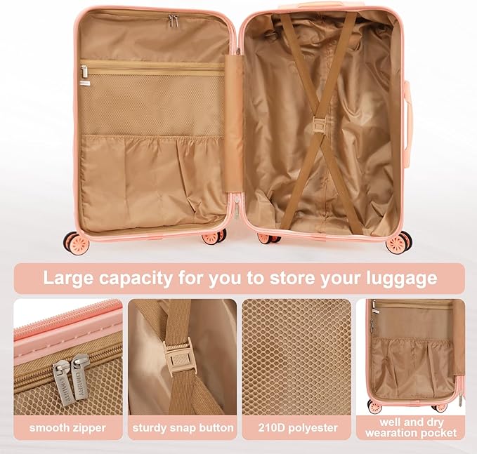 luggage sets 3 piece, 3 piece luggage sets with spinner wheels Hardside Lightweight Luggage 20in 24in 28in. (pink)