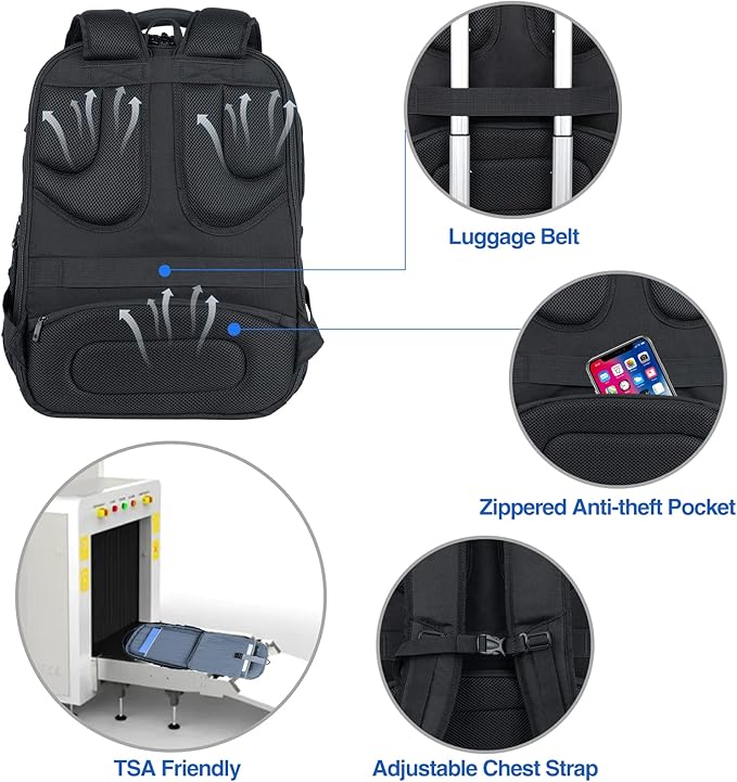 KROSER TSA Friendly Travel Laptop Backpack 18.4 inch XXXL Gaming Backpack Water-Repellent College Daypack Business Backpack with RFID Pockets & USB Port for Men/Women-Black | TSA Friendly, Water-Repellent, College Daypack, Business Backpack, RFID Pocke...